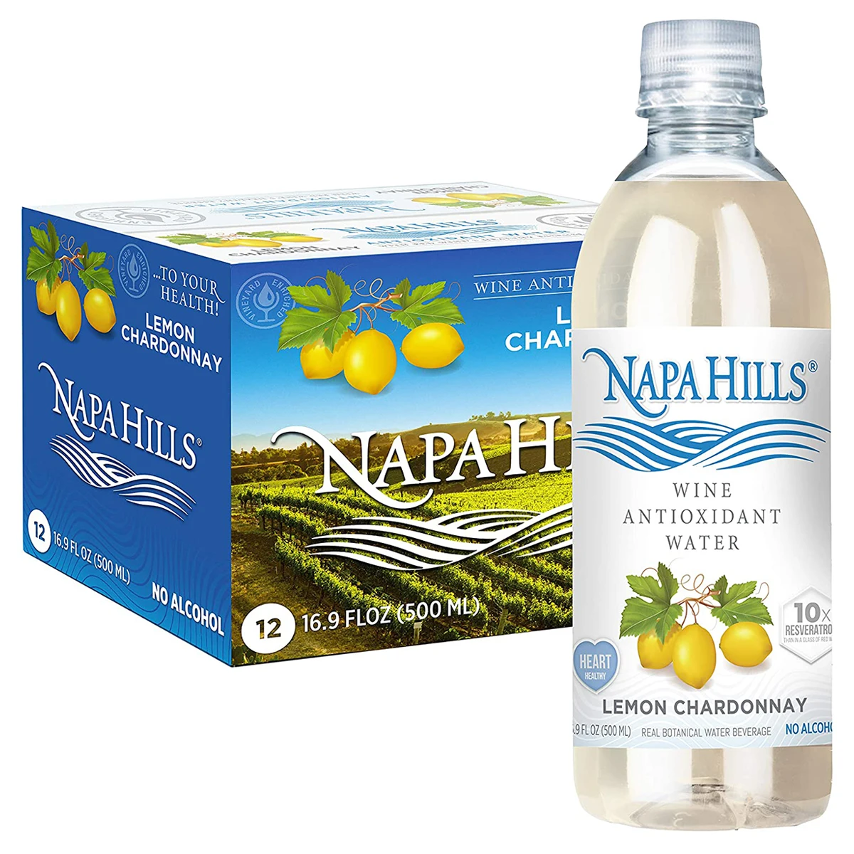 
Non Alcoholic Napa Hills Wine Antioxidant Water Lemon Flavored Wine Resveratrol Enriched Drink Lemon Chardonnay 12 Pack 