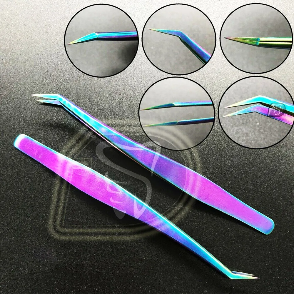 Good Quality Stainless Steel Eyelash Extension Tweezers Set Straight And Curved Tip Lash