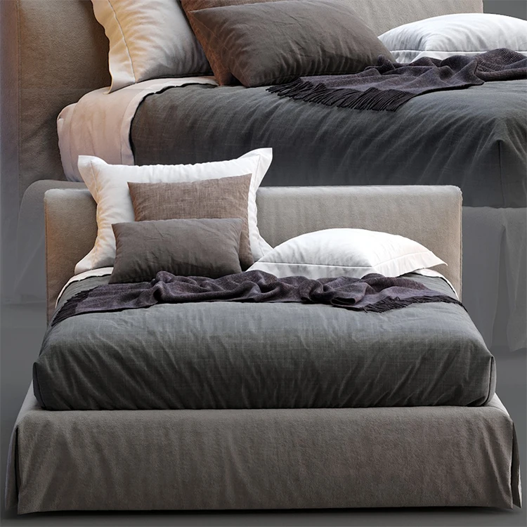 Modern Italian Velvet Grey Custom Bedroom Villa Loft Apartment House Furniture  King  Queen Full Size  Fabric Upholstered Bed
