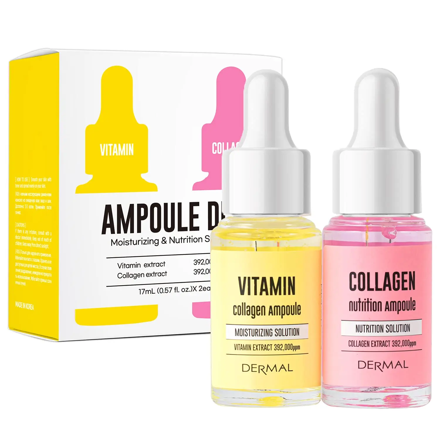 Dermal Korea Ampoule Vitamin C Facial Serum And Collagen Serum 17ml*2
