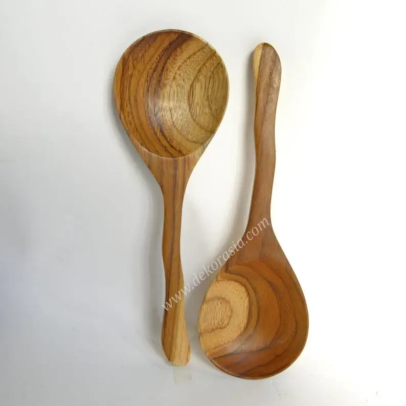 Teak Wood Round Wooden Rice Ladle Spoon 9.1 Inches Length