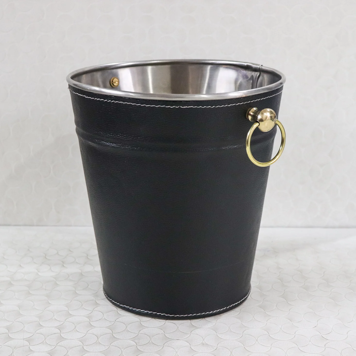 Handmade Ice Buckets For Wine And Beverages Chiller Luxury Pu Leather Covered Stainless Steel