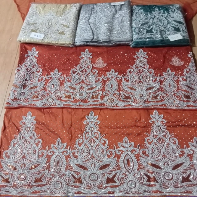 G George Wrappers Handmade Multicolor Beaded Silk George Wrapper with Gele and Asoke ...