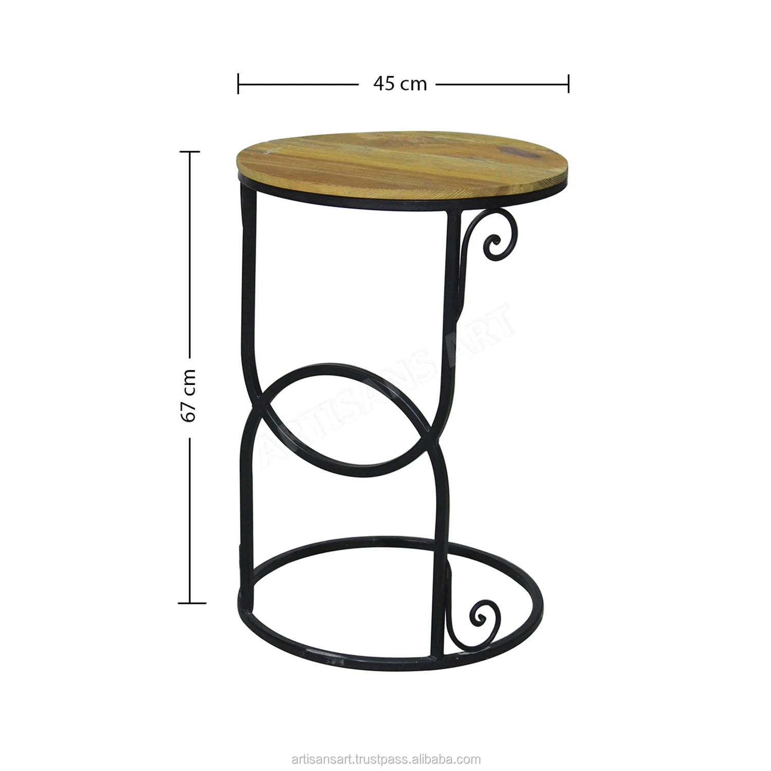 Industrial Metal Framed Teak Wood Top End Table Vintage Metal Wood