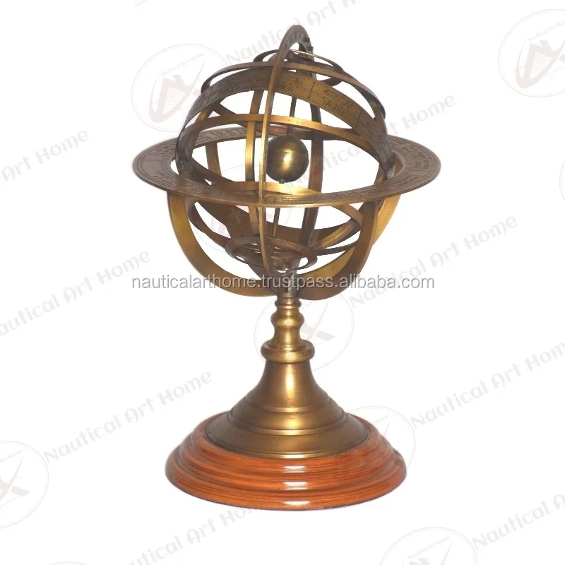 Antique Armillary Sphere 10" Nautical Brass Armillary Sphere With Wooden Base Maritime Gift