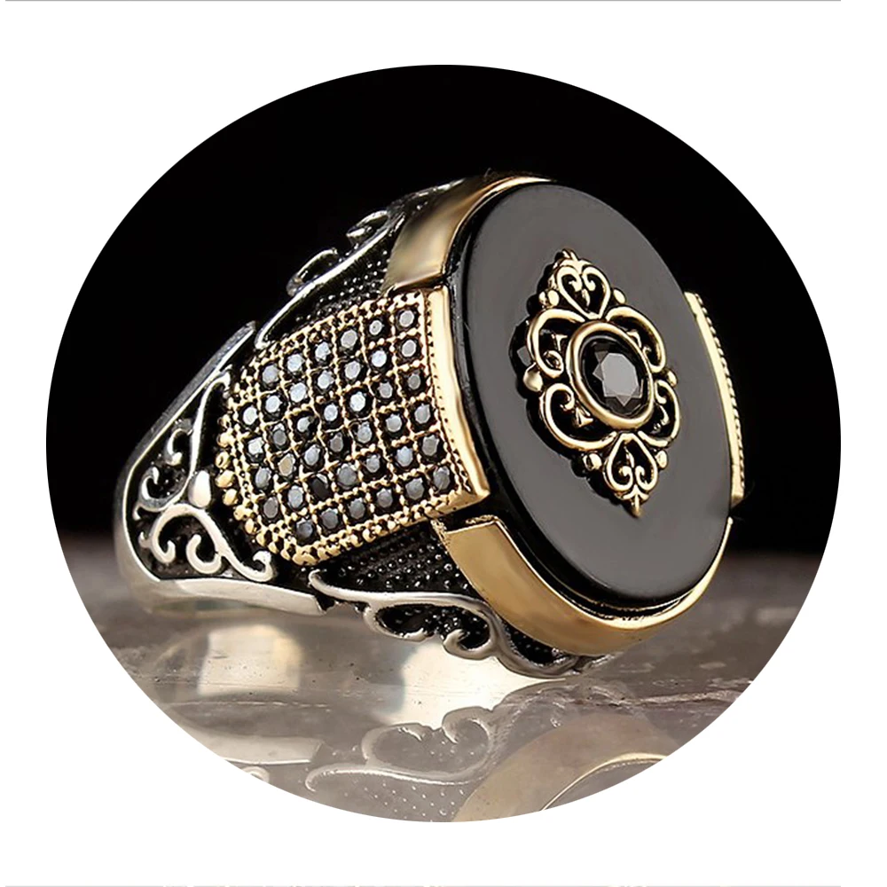 925 Sterling Silver Men Ring Jewelry Black Onyx And Zircon Stone Mens ...