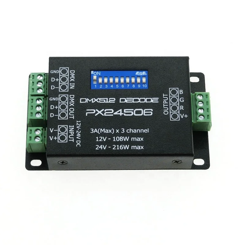 PX24506 DMX512 Decoder Driver 9A DMX 512 Amplifier Controller DC12V 24V RGB LED Strip Light tape LED Lamp Module