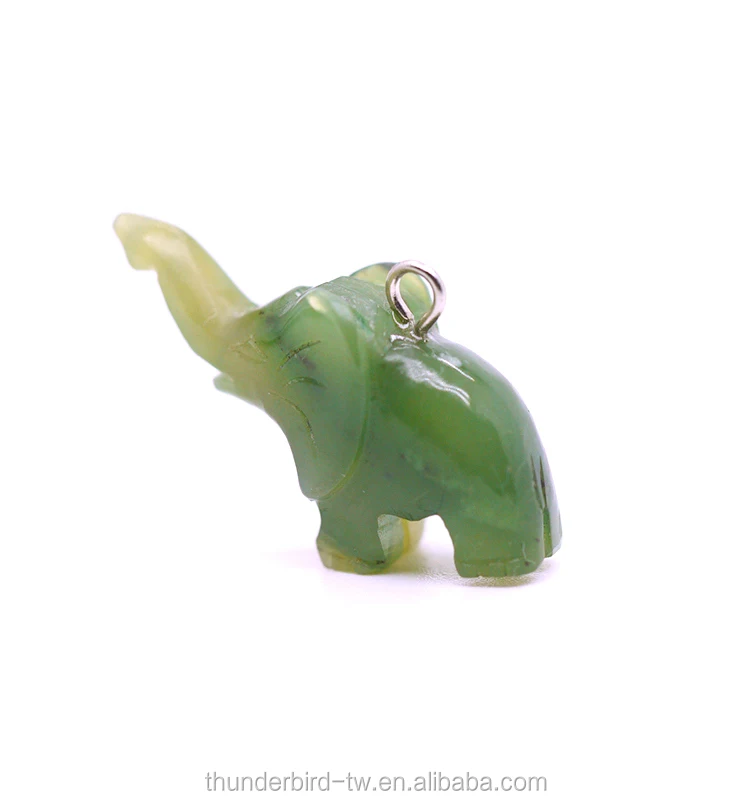 Chinese Green jade Carved Elephant Small statue 