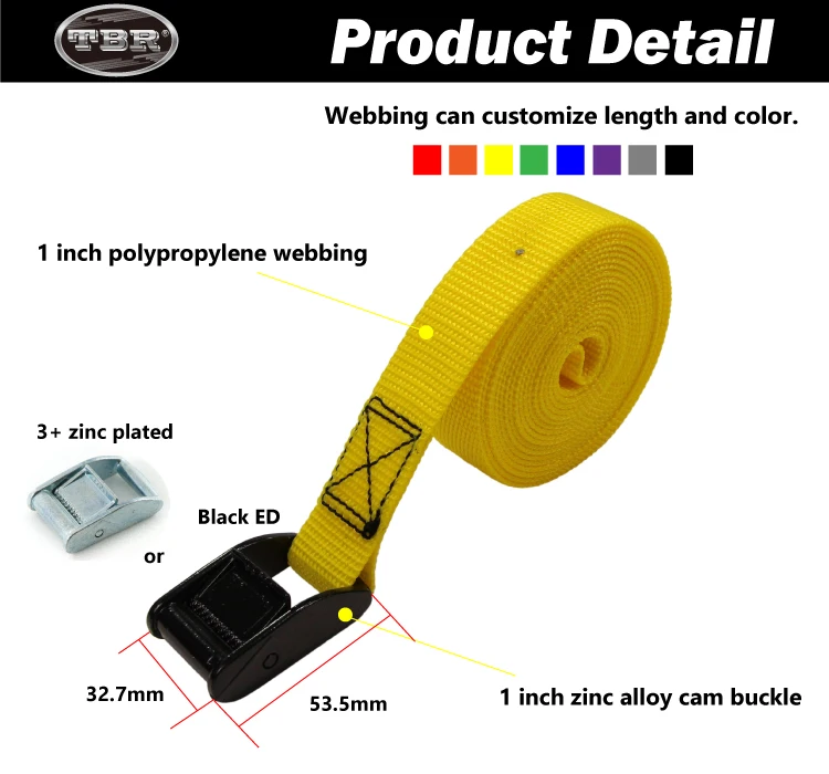 Print Your Logo on the Strap with Zinc Alloy Metel 25mm Cam Buckle Tie Down Straps 4m