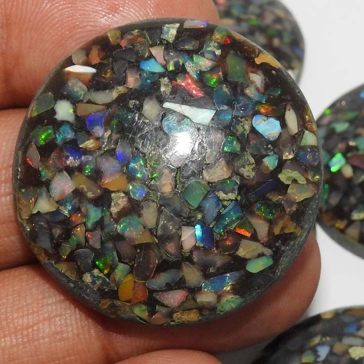天然ethiopian黑色蛋白石光滑圆形,多火,稳定宝石,松散的石头,用于