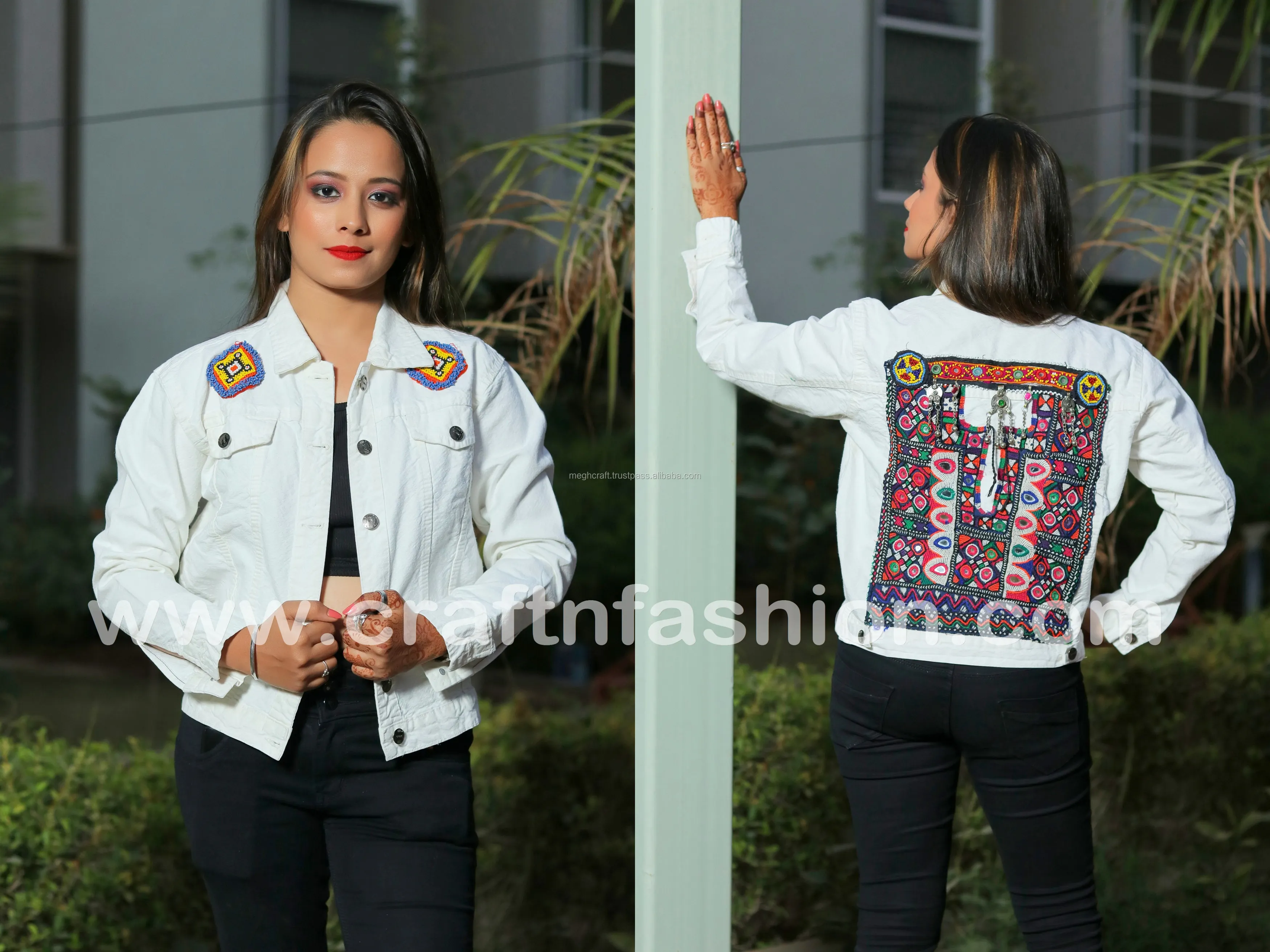 Factory Prices Boho Gypsy Tribal Embroidered Beaded Denim Jacket