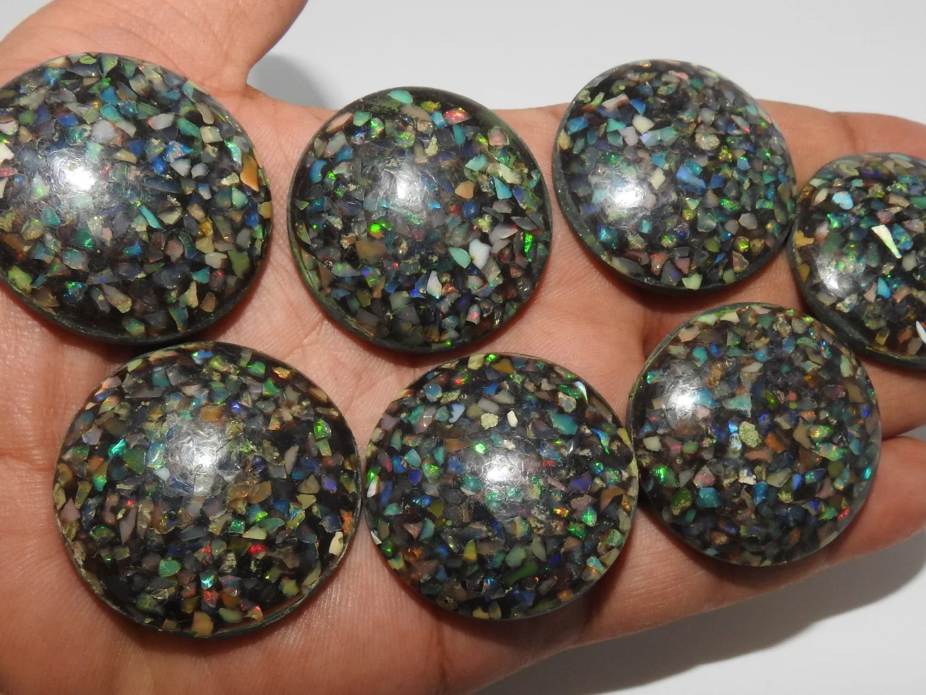 天然ethiopian黑色蛋白石光滑圆形,多火,稳定宝石,松散的石头,用于