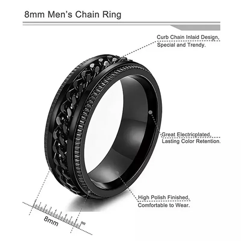 Custom Stainless Steel 8mm Size 714 Rings For Men Chain Rings Biker