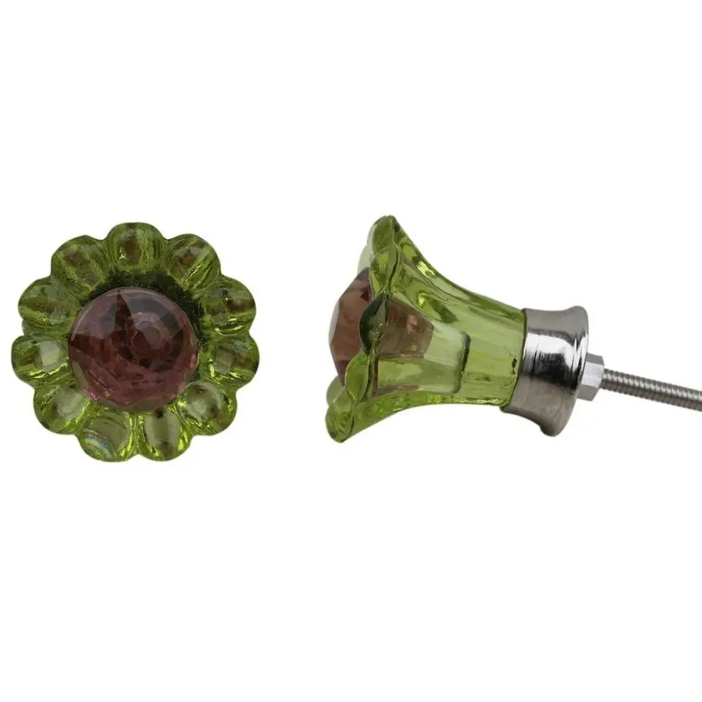 Wholesale Green Glass Daisy Drawer Knobs Dresser Pulls Door
