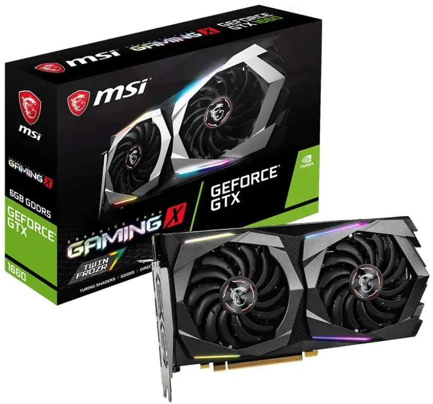 MSI GeForce GTX 1660 Gaming X 6G Graphics Card 6 GB GDDR5, 1860 Hz, RGB Mystic Light, 3x DisplayPort,, Dual Fan Coo