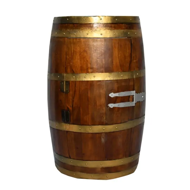 Barrel Style Bar Cabinet Solid Wood Bar Tables With Metal Base Living ...