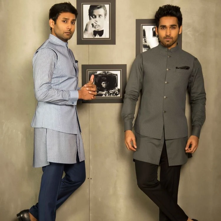 Men's Wear Blue And Grey Designer Koti 