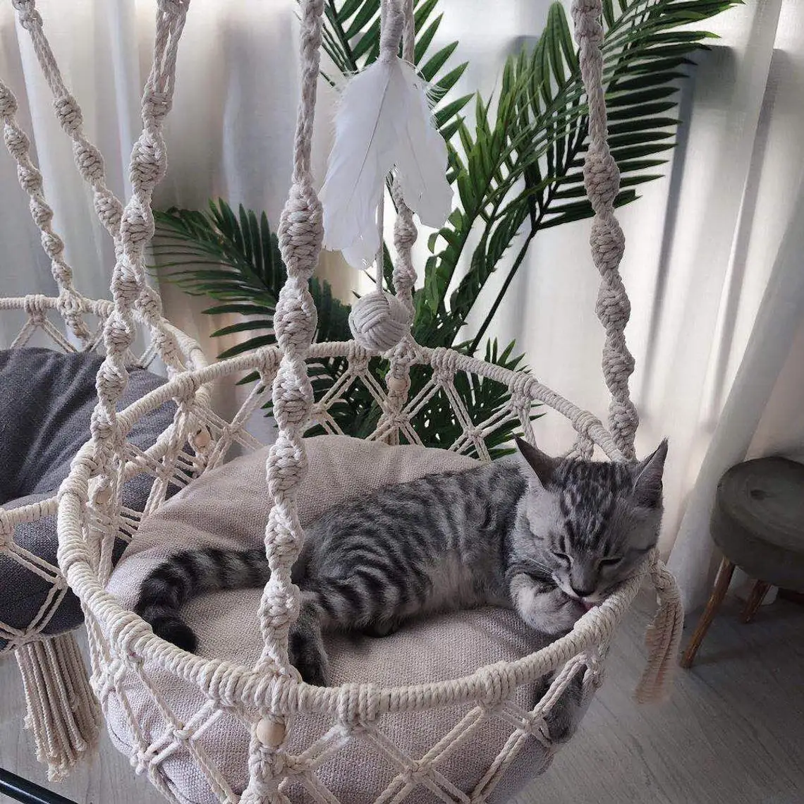 Hanging Cat Bed Cotton Blend Woven Basket Hanging Bed Swing Bed Hanger Macrame Cotton Rope for Pet