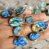 Man ring wholesale natural blue fire labradorite druzy ring silver overlay champions ring gemstone