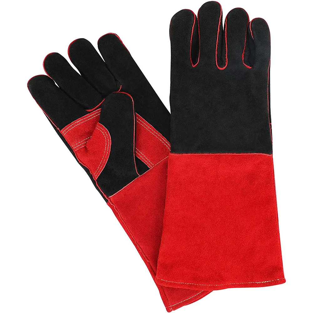 16 INCH, Red Welding Gloves,Leather Welding Protect For Welding Machine,MIG/Stick/Tig Welder,Plasma Cutter,For Oven Grill Fireplace Furnace Stove Pot Holder BBQ Animal handling glove 