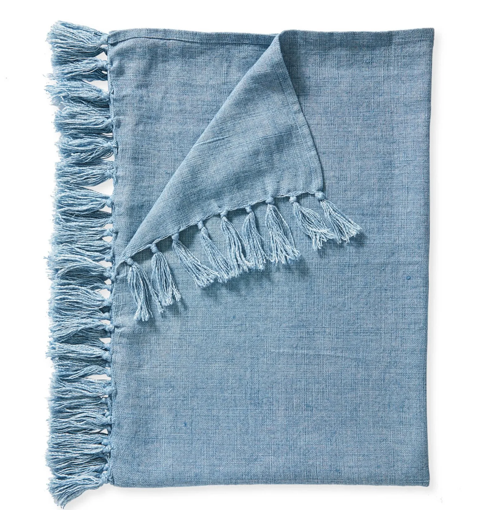 Blue 100 Linen Woven Throw Blanket Softened Linen Plain Colors Sofa Throws Indian Handmade 100
