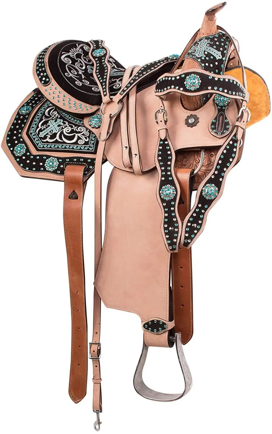 Western Barrel Racing Trail Equestrian Horse Saddle,Headstall,Breast