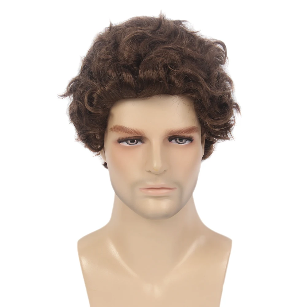 curly brown mens wig