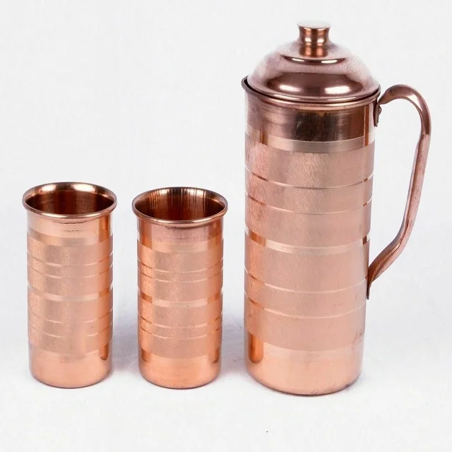 Copper JUG Ayurvedic 1.5ltr Water Storage Heavy Jug WITH 2 FREE COPPER GLASS 