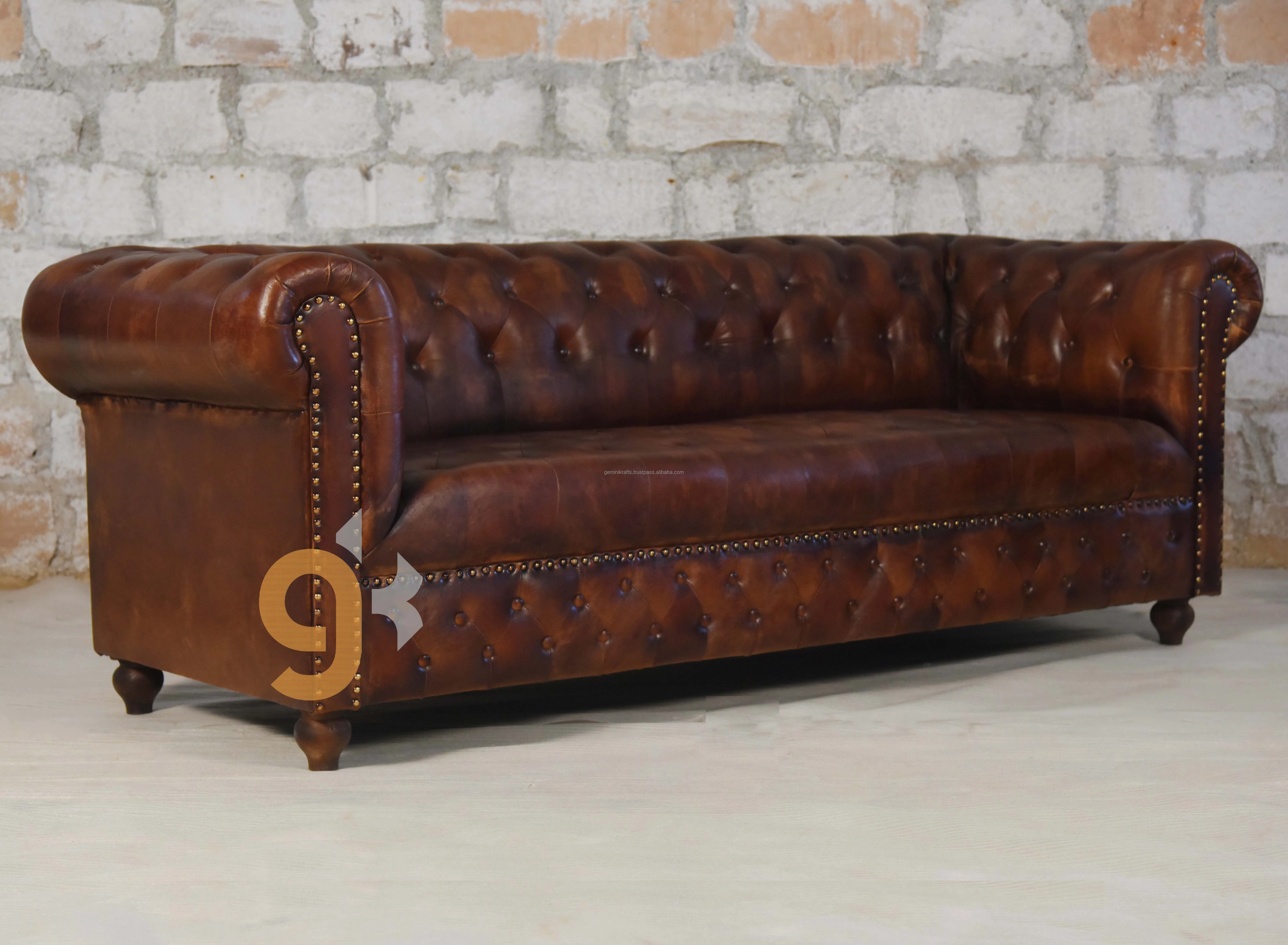 Brown Chesterfield Genuine Leather Sofa,Chesterfield Leather Sofa For