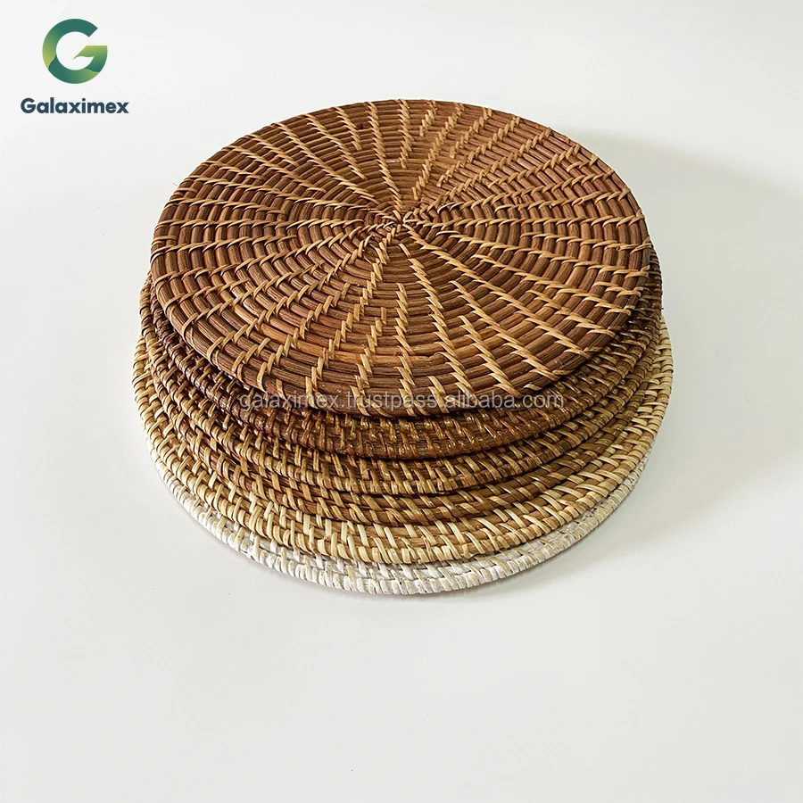 Black Color Round Woven Rattan Placemats Wicker Rattan Placemats