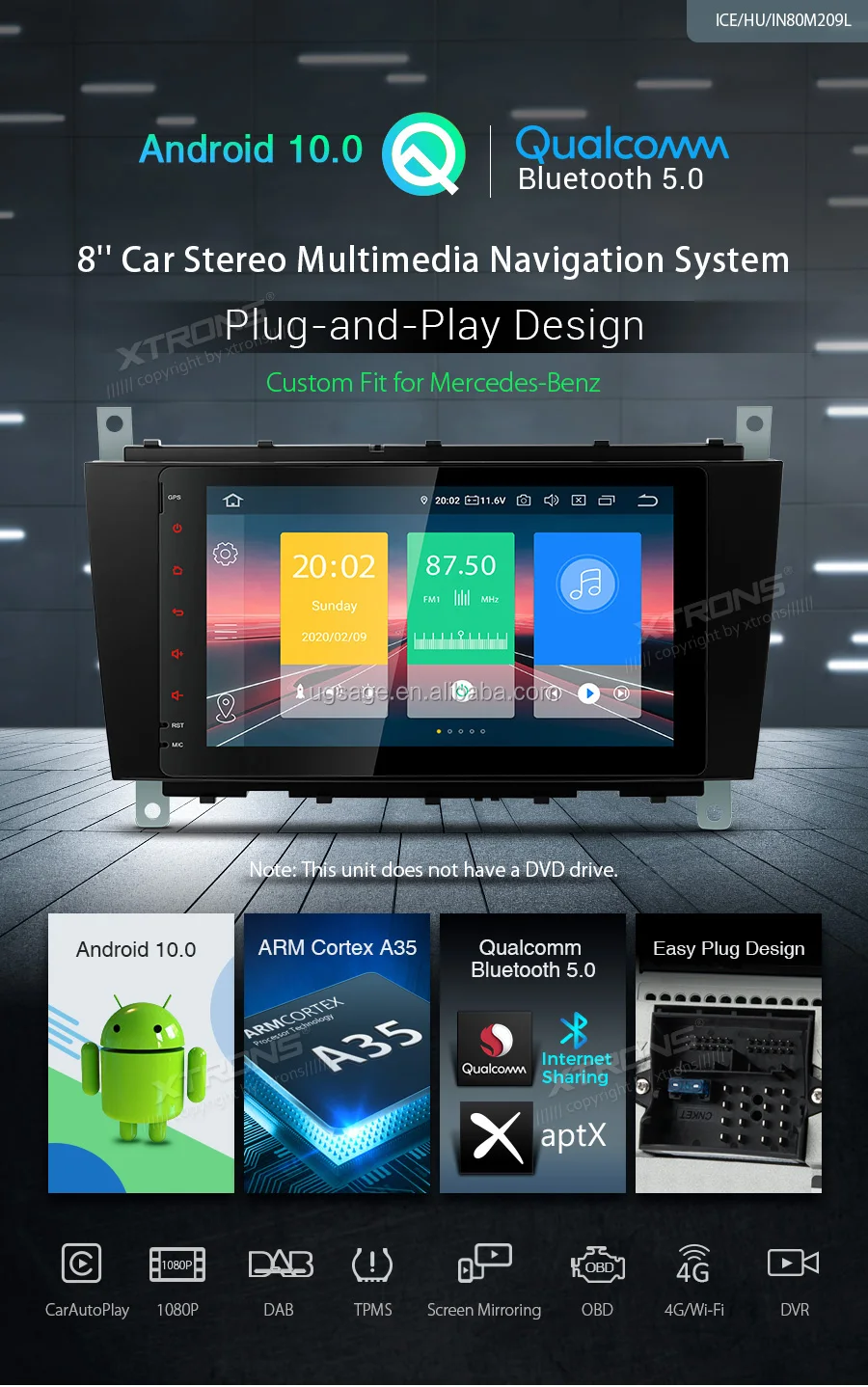 Xtrons Android 10.0 Car Radio For Mercedes-benz W209/w463 With Tpms