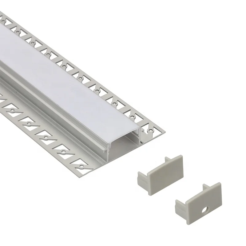 2 Meter Plaster-in Recessed Slim LED Aluminum Channel with Flange for LED Strip Aluminium LED Profile with Diffuser