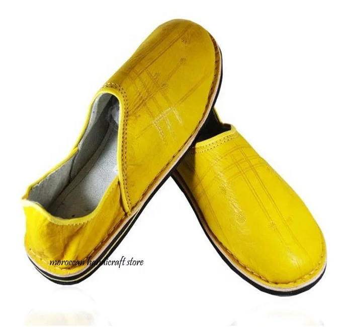Handgemaakte schoenen Muilezels Schoenen Herenschoenen sloffen cadeau voor hem Hand geverfd lederen schoenen organisch leer Berber slipper Marokkaanse gele Babouche Heren slippers 