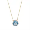 14K Yellow Gold Genuine Diamond Pave Aquamarine Gemstone Charm Gift Pendant Necklace chain Wholesale Suppliers Fine Jewelry