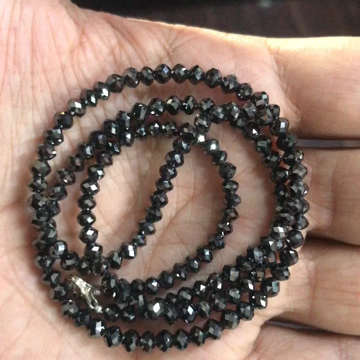 Super Jet Black Diamond Beads Necklace,2 Mm Size Black Faceted Diamond