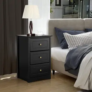 Free Shipping Tall Bedside Table Nightstand With 3 Drawers End Side Sofa Table Storage Cabinet For Bedroom Black Buy Nightstand Black Nightstand Nightstand With 3 Drawers Product On Alibaba Com
