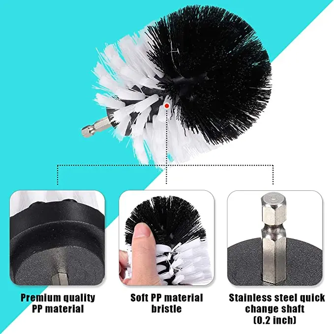 White Soft Bristle Cordless Drill Attachment Cleaning Brush For Car