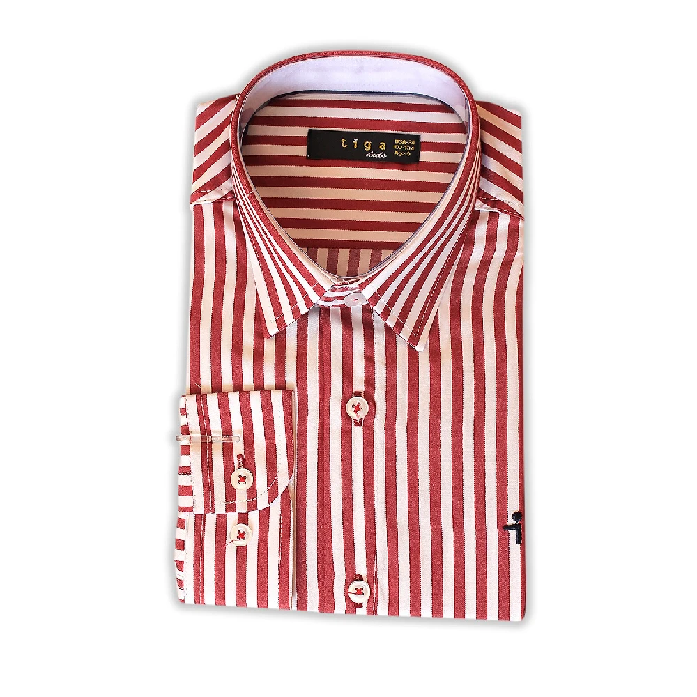 
Premium Quality Slim Fit Long Sleeve Woven Striped Boy Shirt - Wine 