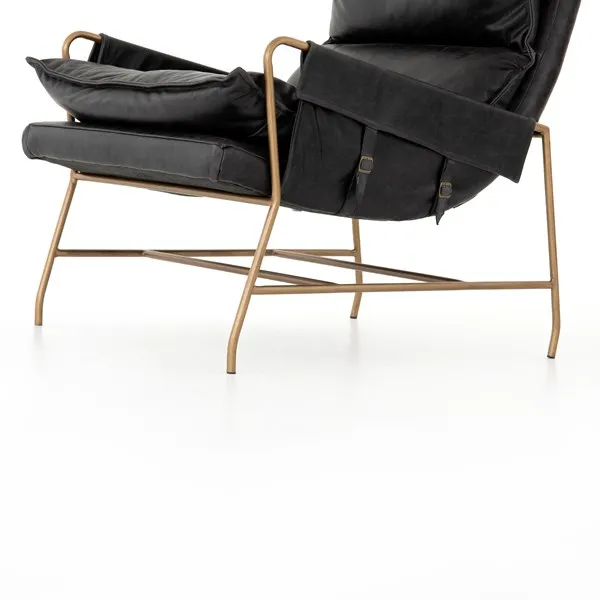 Sofa Chaise Chair- Black relaxed modernism leather sofa, chaise, chair