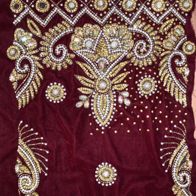 Indian Raw Silk Heavy Embroidery Nigerian Georges Wrappers With Net ...