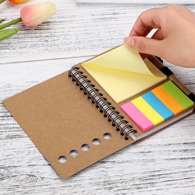 Spiral Note Book Lined Notepad With Pen In Holder And Sticky Notes,page 