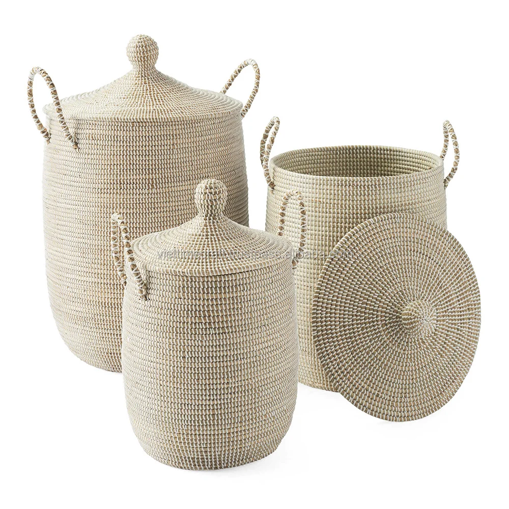 New Woven Simple Seagrass Storage Basket Set 3 With Lid - Buy Seagrass ...