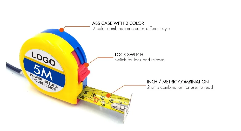 Wholesale custom logo high quality self retractable 5m measuring tape with auto lock