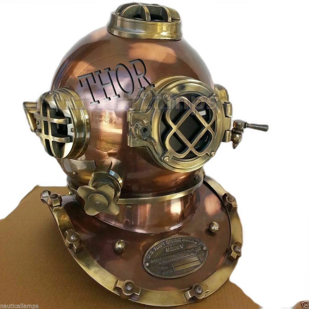 Antique U.S Navy Maritime Mark V Diving Divers Helmet Brass Steel Full Size 
