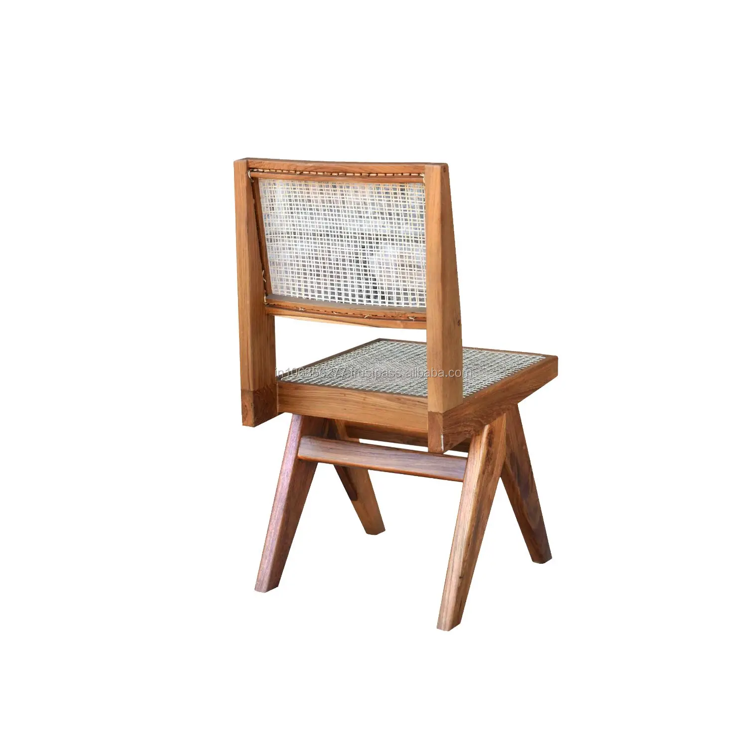 Pierre Jeanneret Armless Dining Chair Natural Teak Wood And Rattan