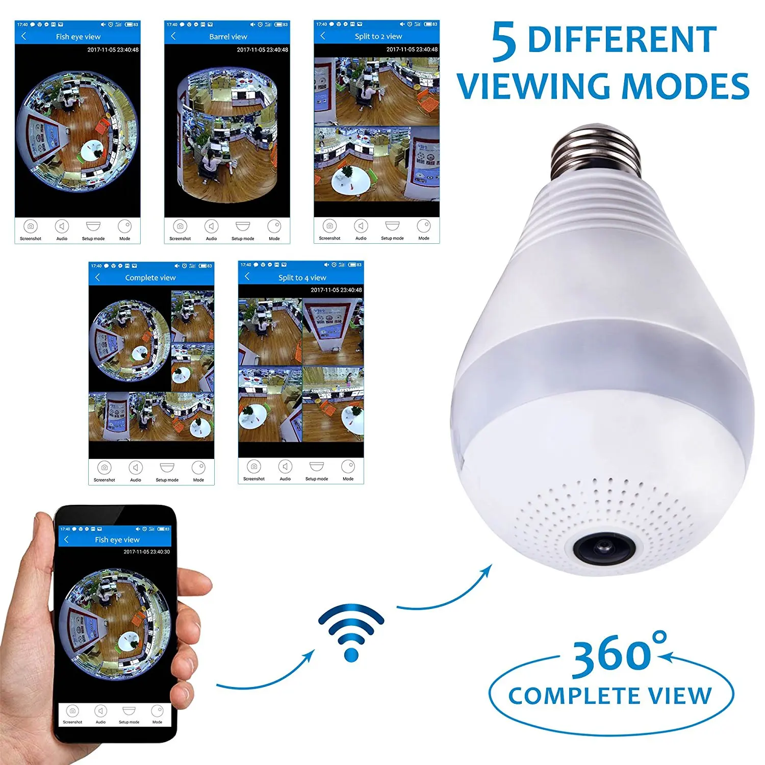 New Arrival Phone App Support 360 Degree Outdoor Wifi Light Bulb Camera ...