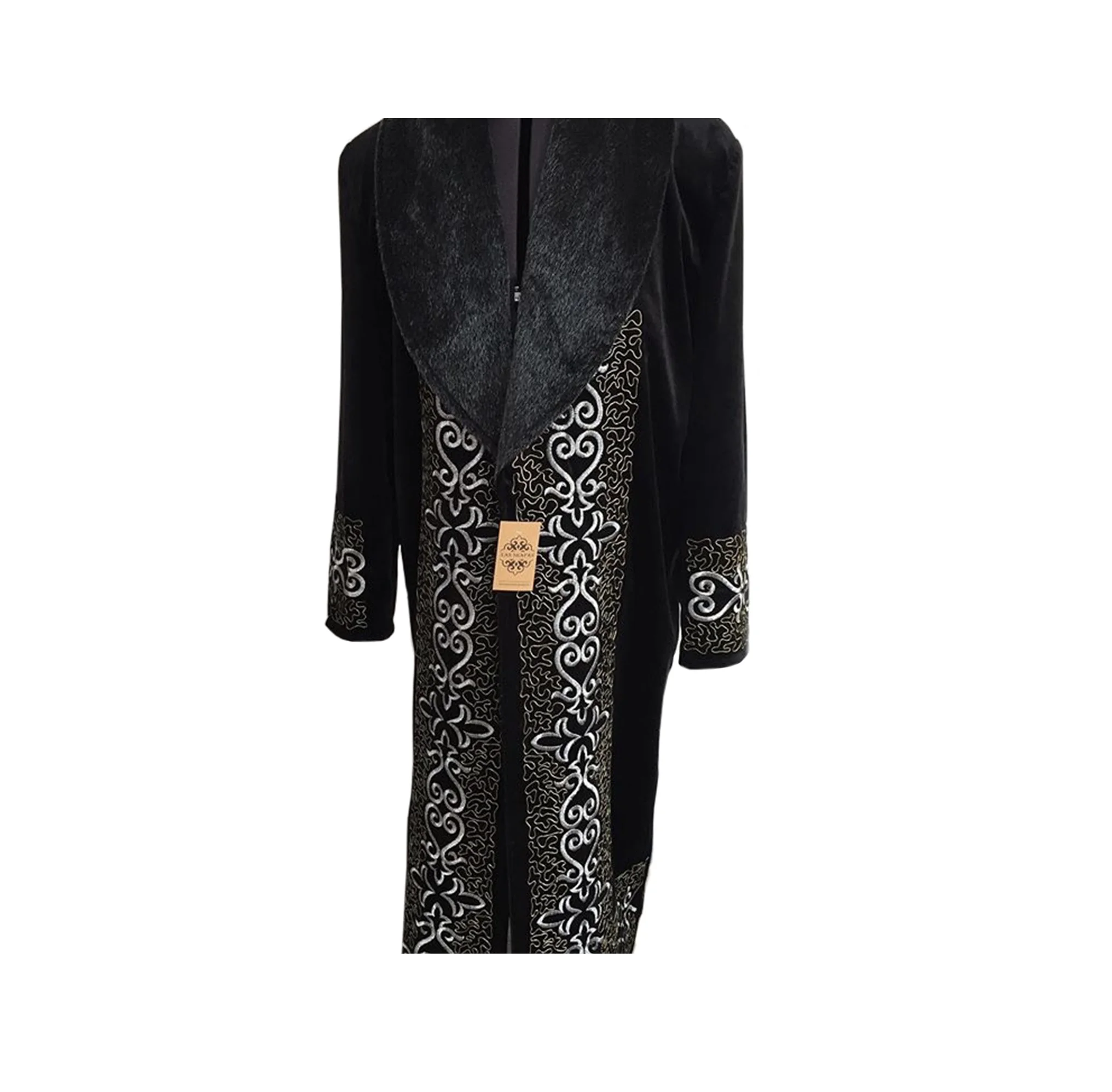 
Thick Outdoor Coat Robe Embroidered Men Kazakh Chapan With Artificial Faux Fur Collar 