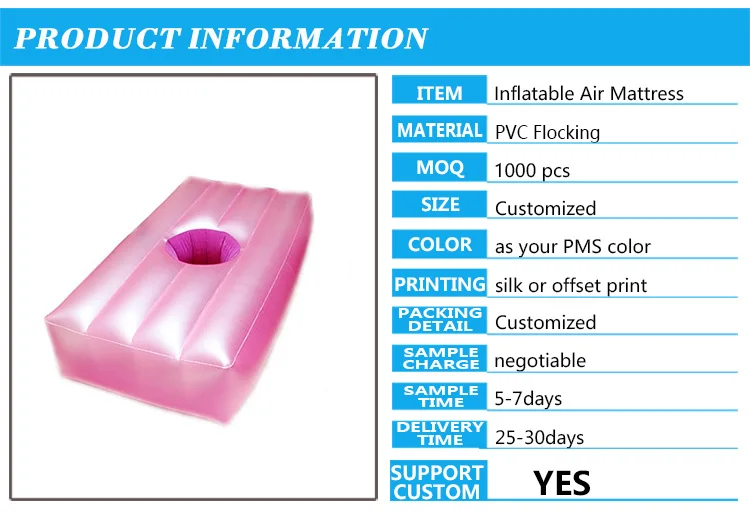 Thickened Pvc Pink Full Sized Inflatable Bbl Air Mattress Folding