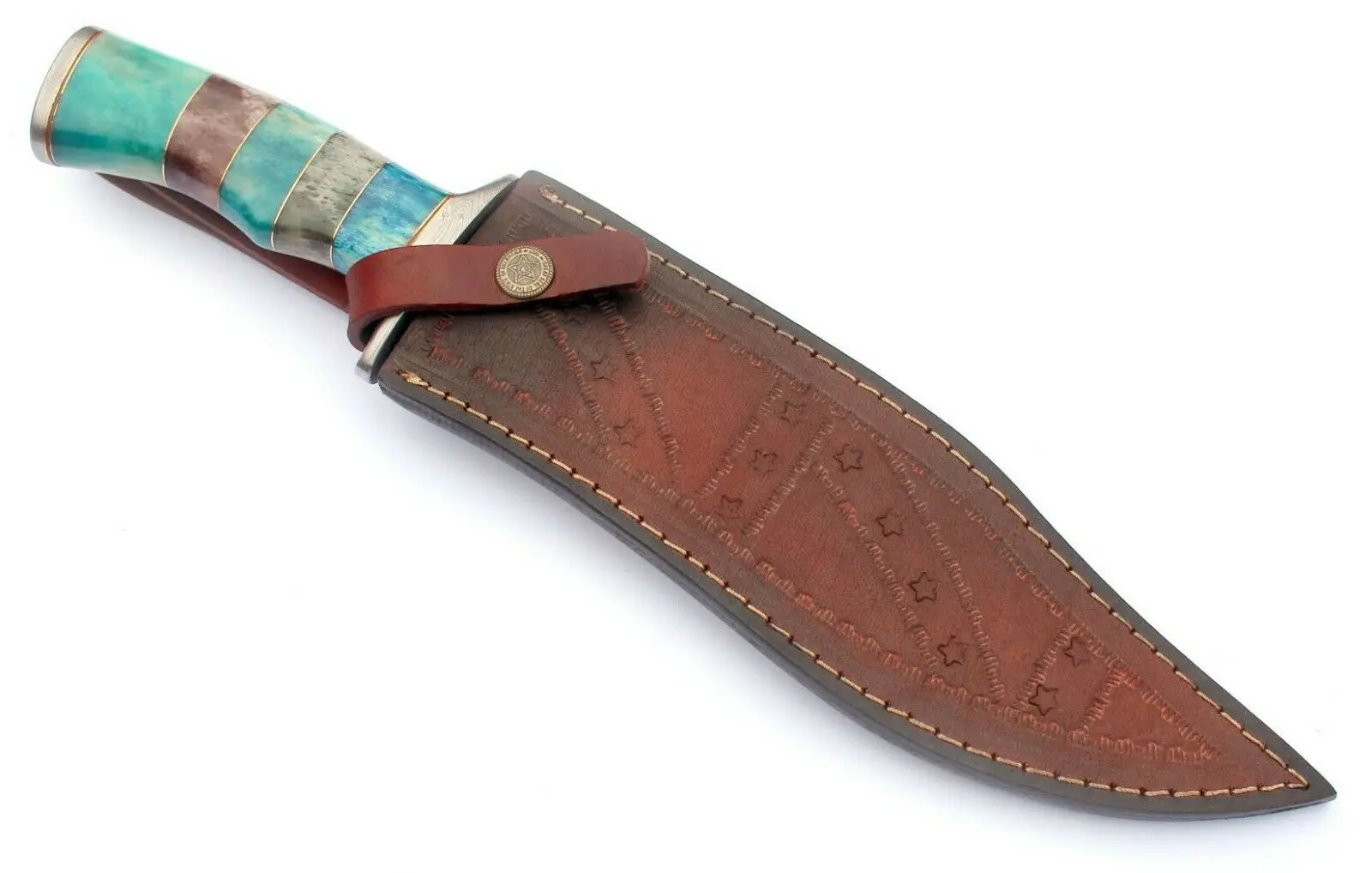 定制手工大马士革钢猎刀14 "波伊驼骨柄