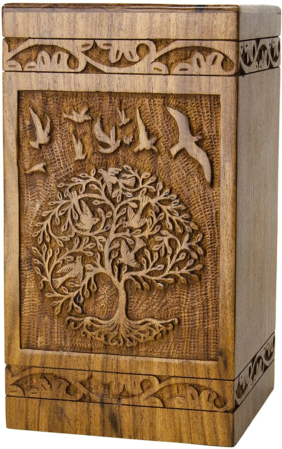 Hot Selling Handcrafted Wooden Urn Large Size Unique Tree Of Life Sheesham Wood Design Urns For